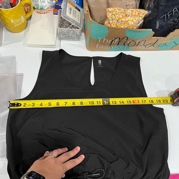 Ideology Black Drop Waist Sleeveless Athleisure Shirt Dress Womens Large Pockets - Picture 5 of 6